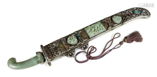 MONGOLIAN SILVER AND JADE SWORD