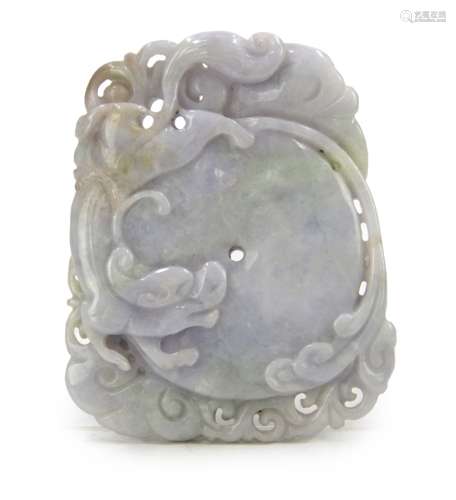 LAVENDER JADE DRAGON AND BAT PENDANT