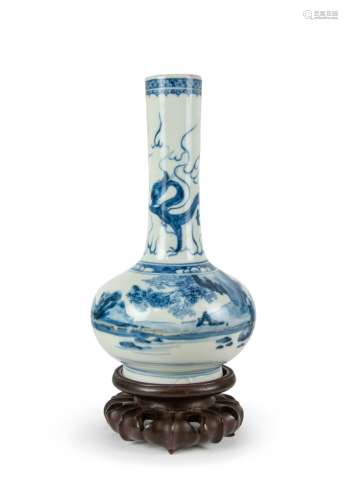 BLUE AND WHITE DRAGON BOTTLE VASE