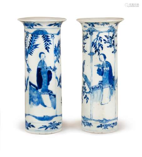 PAIR OF BLUE AND WHITE SLEEVE VASES