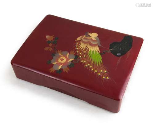 JAPANESE GILDED PEACOCK LACQUER BOX