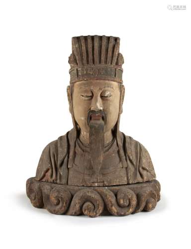 CHINESE CARVED WOOD TORSO ON BASE