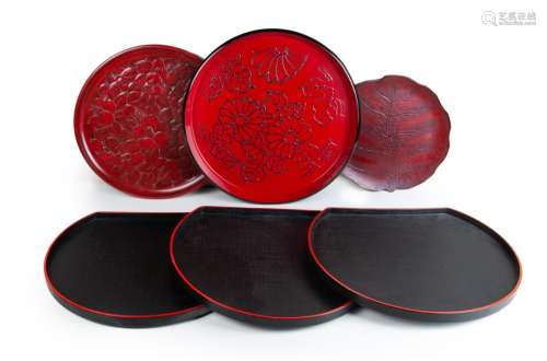 GROUP OF SIX LACQUER TRAYS