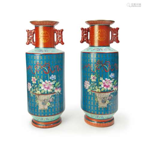 PAIR OF CHINESE PAINTED GLAZED VASES