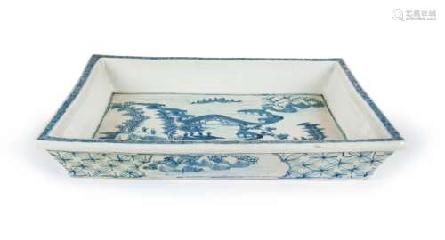 QING DYNASTY BLUE AND WHITE RECTANGLE SERVING DISH