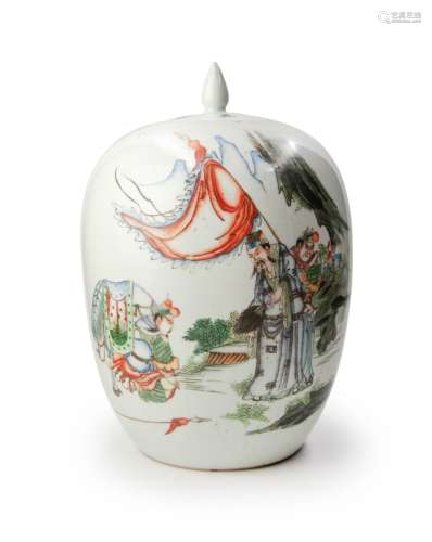 CHINESE WUCAI PAINTED PORCELAIN COVERED JAR