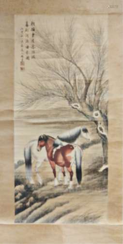 CHINESE PAINTING HORSES UNDER THE TREE