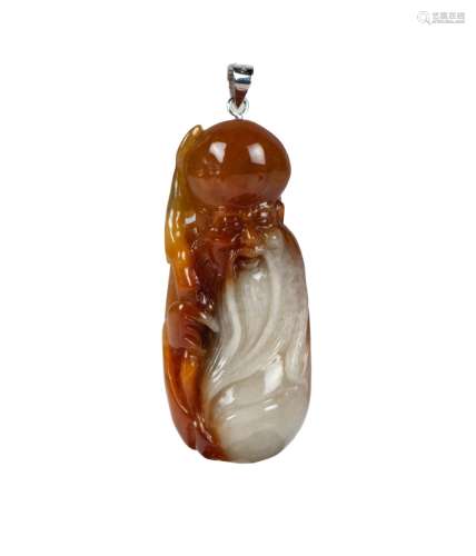 JADEITE CARVED LONGEVITY SHOU WONG PENDANT