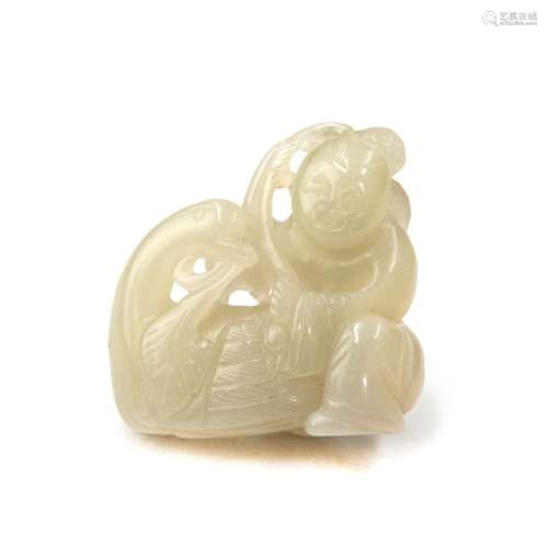 CHINESE CARVED WHITE JADE BOY TOGGLE