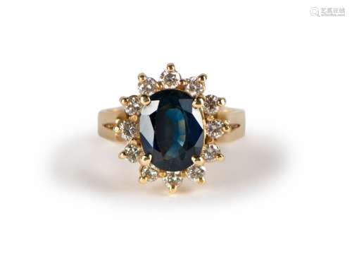 1.78 CARATS BLUE SAPPHIRE AND DIAMOND RING
