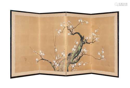 JAPANESE GOLD PAPER CHERRY TREE ROOM SCREEN