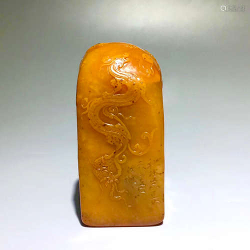 17-19TH CENTURY, A DRAGON PATTERN SHOUSHAN STONE SEAL, QING DYNASTY