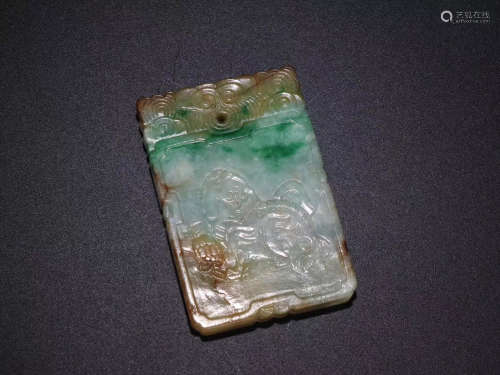 17-19TH CENTURY, A LION PATTERN OLD JADEITE PENDANT, QING DYNASTY