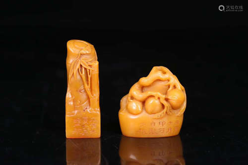 17-19TH CENTURY, A SET OF OLD FIELD YELLOW STONE SEAL, QING DYNASTY