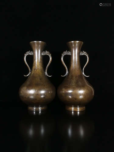 17-19TH CENTURY, A PAIR OF BRONZE VASE, QING DYNASTY