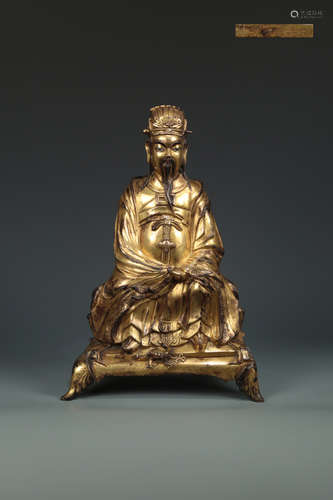 14-16TH CENTURY, A CHARACTER DESIGN GILT BRONZE ORNAMENT, MING DYNASTY