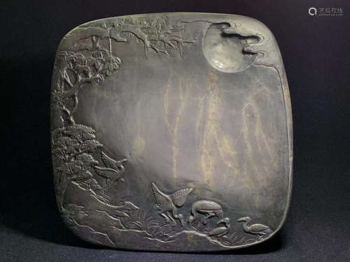 17-19TH CENTURY, A FLORAL PATTERN INKSTONE, QING DYNASTY