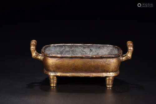 14-16TH CENTURY, A BAMBOO PATTERN BRONZE CENSER, MING DYNASTY