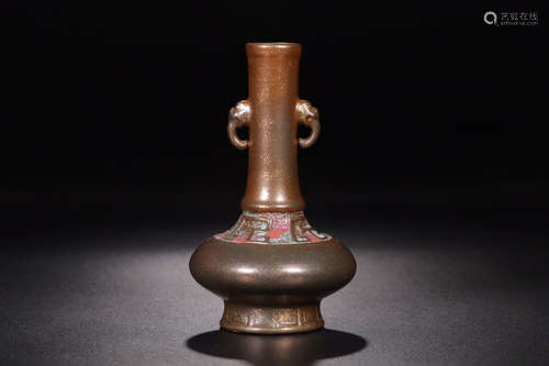 17-19TH CENTURY, A DOUBLE-EAR BRONZE VASE, QING DYNASTY