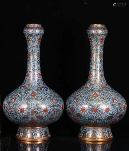 17-19TH CENTURY, A FLORAL PATTERN CLOISONNE GARLIC VASE, QING DYNASTY