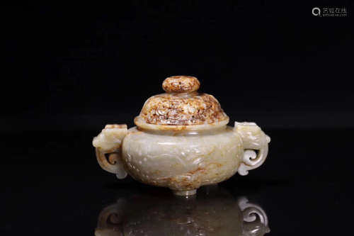 17-19TH CENTURY, A HOLLOWED OUT HETIAN JADE CENSER, QING DYNASTY