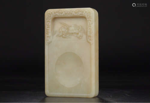17-19TH CENTURY, A FLORAL PATTERN EMBOSSMENT HETIAN JADE INKSTONE, QING DYNASTY