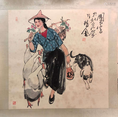 GUOLIANG SHI <GRAZING GEESE> PAINTING