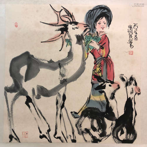 SHIFA CHENG <FEEDING DEER FEMALE> PAINTING