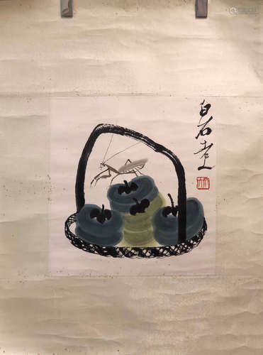 BAISHI QI, <GREEN PERSIMMON AND MANTIS> PAINTING