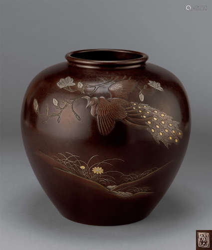 紫山造 铸铜花鸟花瓶