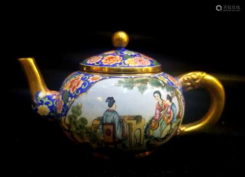 CLOISONNE ENAMEL TEA POT WITH MARK