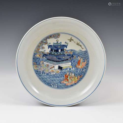 YONGZHENG PORCELAIN DISH WITH IMMORTALS MOTIF