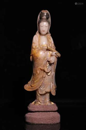 CARVED SOAPSTONE FIGURE OF GUANYIN