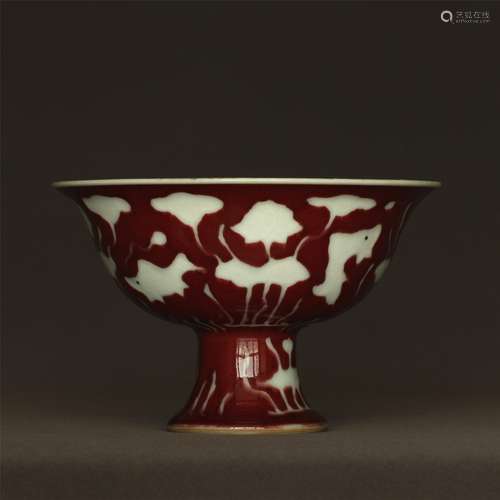 COPPER RED GLAZED STEM CUP, XUANDE MARK