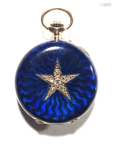 14k POCKET WATCH WITH BLUE DIAL