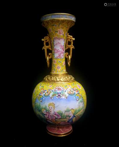 CLOISONNE ENAMEL BRONZE VASE WITH MARK