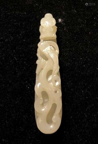 CARVED WHITE JADE SERPENT BELT HOOK