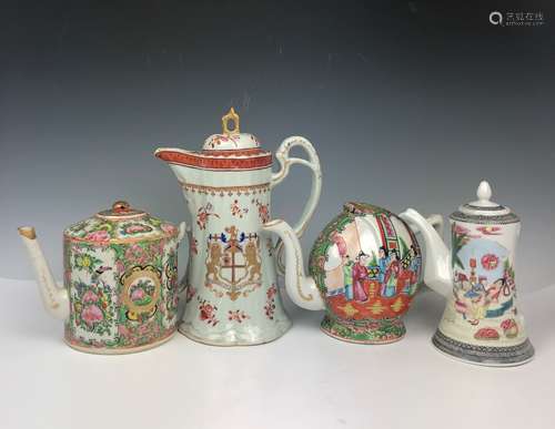 SET OF FOUR PORCELAIN TEA POTS WITH MARK