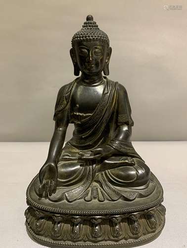 BRONZE FIGURE OF SEATED SAKYAMUNI BUDDHA