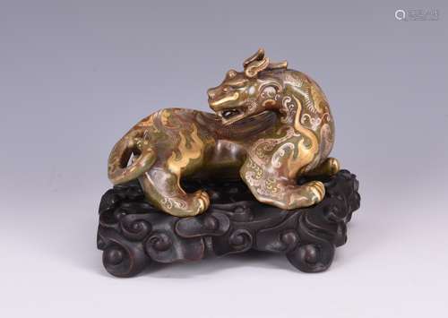 TEA DUST GLAZED GILT SILVER PORCELAIN MYSTICAL BEAST