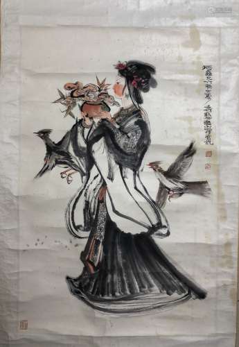 CHINESE INK ON PAPER PAINTING SIGNED BY