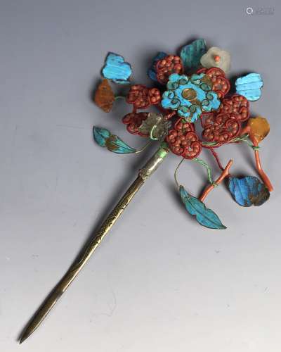 KINGFISHER AND CORAL HAIRPIN
