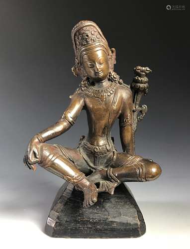 NEPALESE BRONZE  FIGURE OF SEATED DEITY