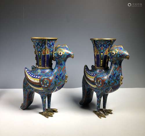 PAIR OF CLOISONNE ENAMEL PHOENIX VASE