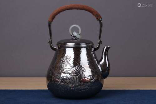 JAPANESE SILVER TEA POT WITH MARK