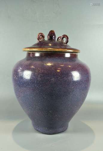 PURPLE GLAZED PORCELAIN COVERED GINGER JAR