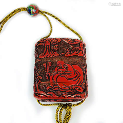 JAPANESE CARVED CINNABAR LACQUER INRO