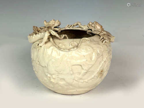 WHITE-GLAZED  'DRAGON' WATER COUPE