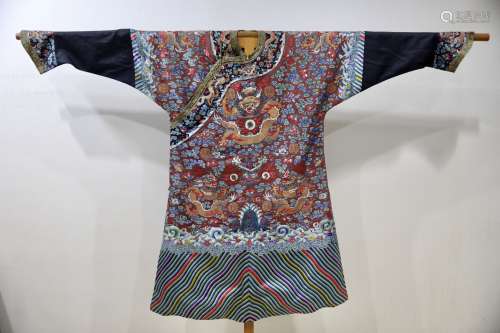 A BROWN-GROUND EMBROIDERED DRAGON ROBE