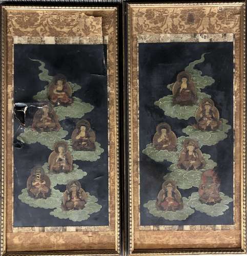 PAIR OF FRAMED THANGKAS OF FLOATING DEITIES